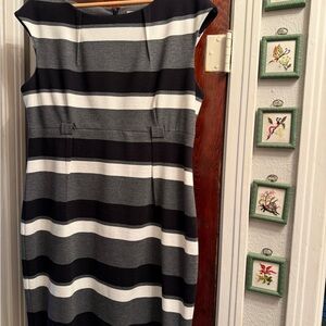 Calvin Klein Black and Gray Striped Midi Dress